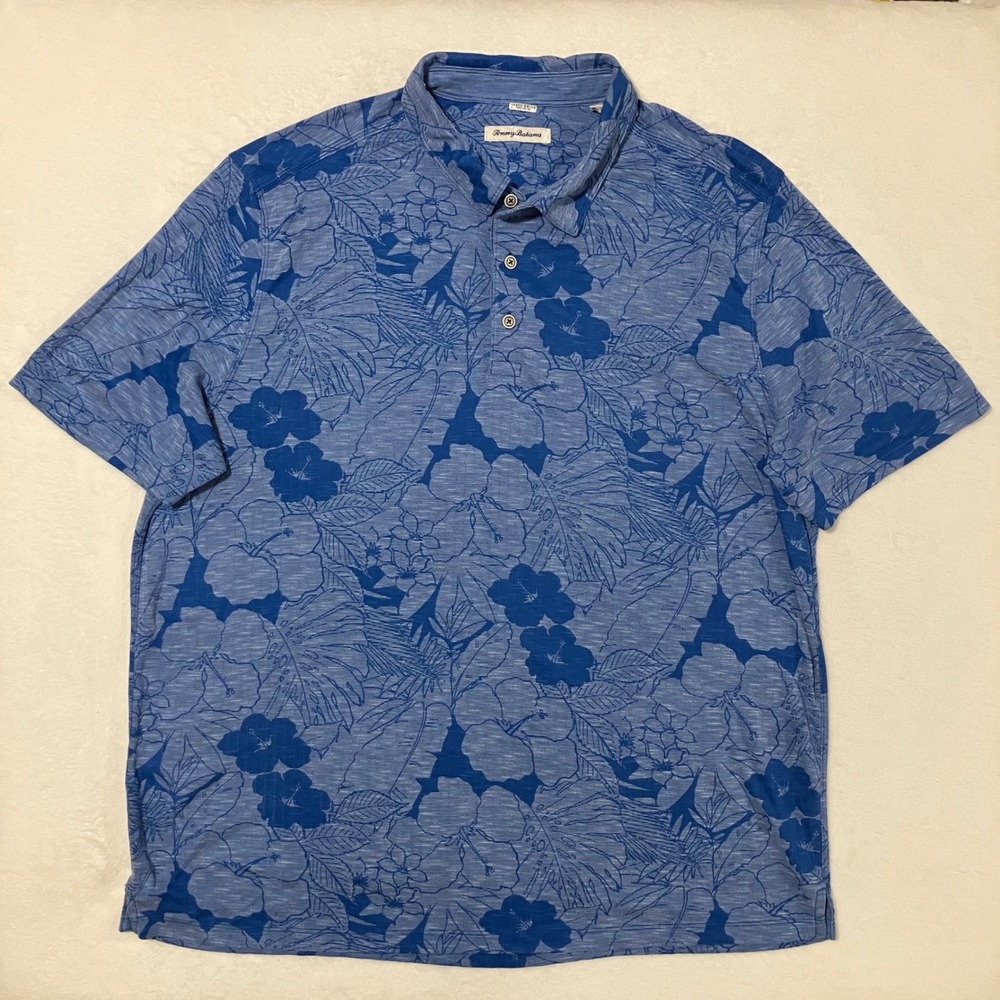 Tommy Bahama Miramar Blooms Polo Shirt Men's Size XXXL 3XL Blue Tropical Floral